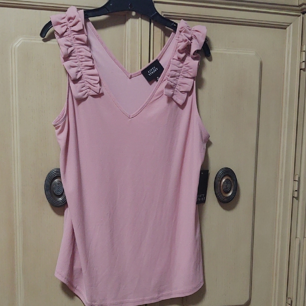 Fifty Street Pink Ruffled Sleeveless Top